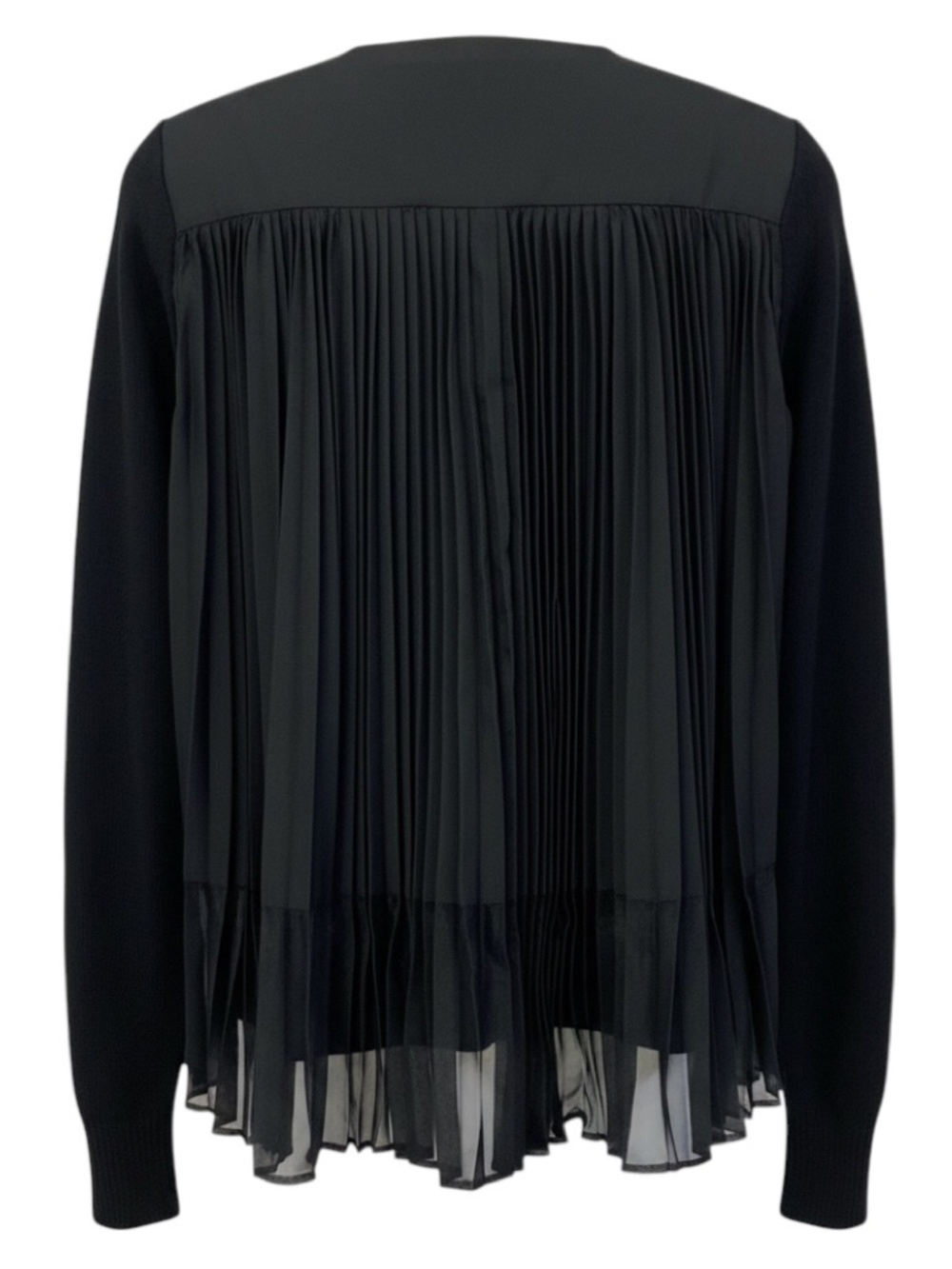 Sacai Black Wool Knit Pullover Sweater With Pleated Sheer Back View 3